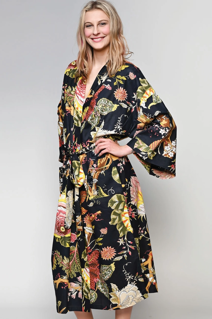 Kimono Robe - Black & Rose