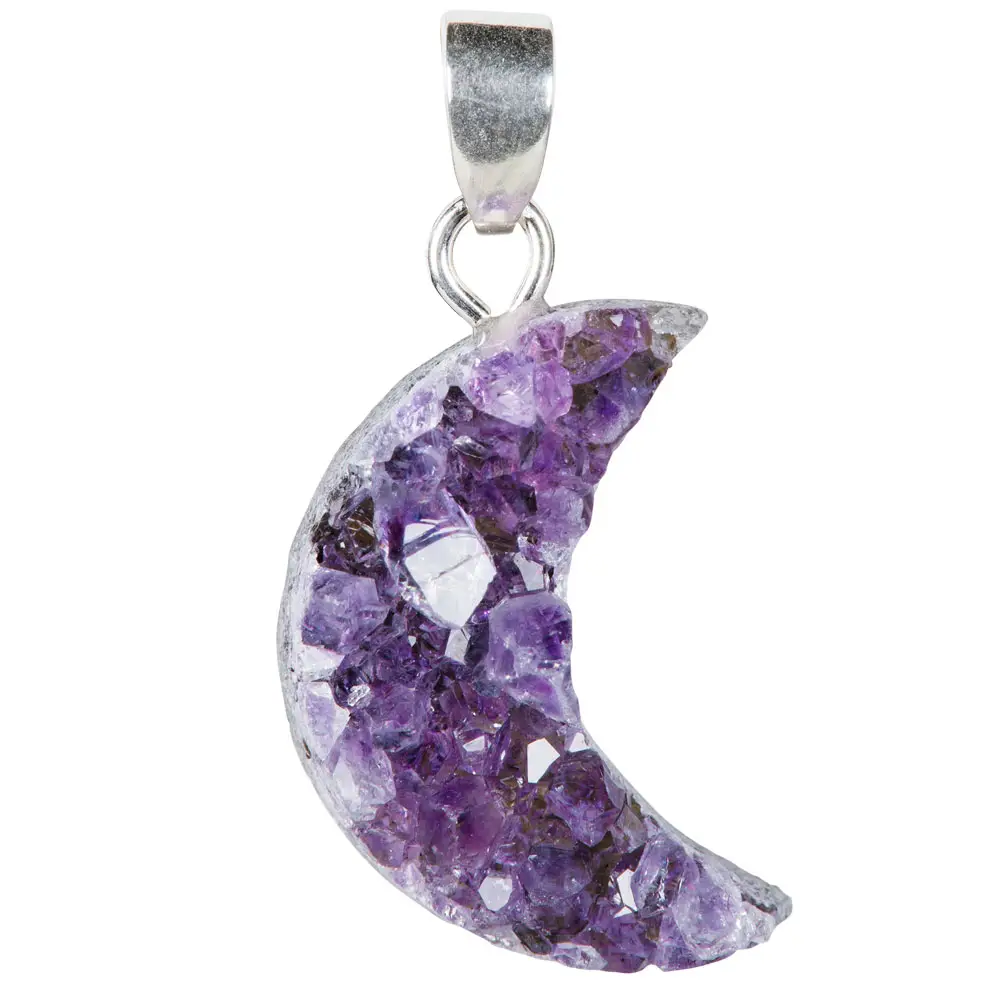 Amethyst Druzy Moon Necklace Silver