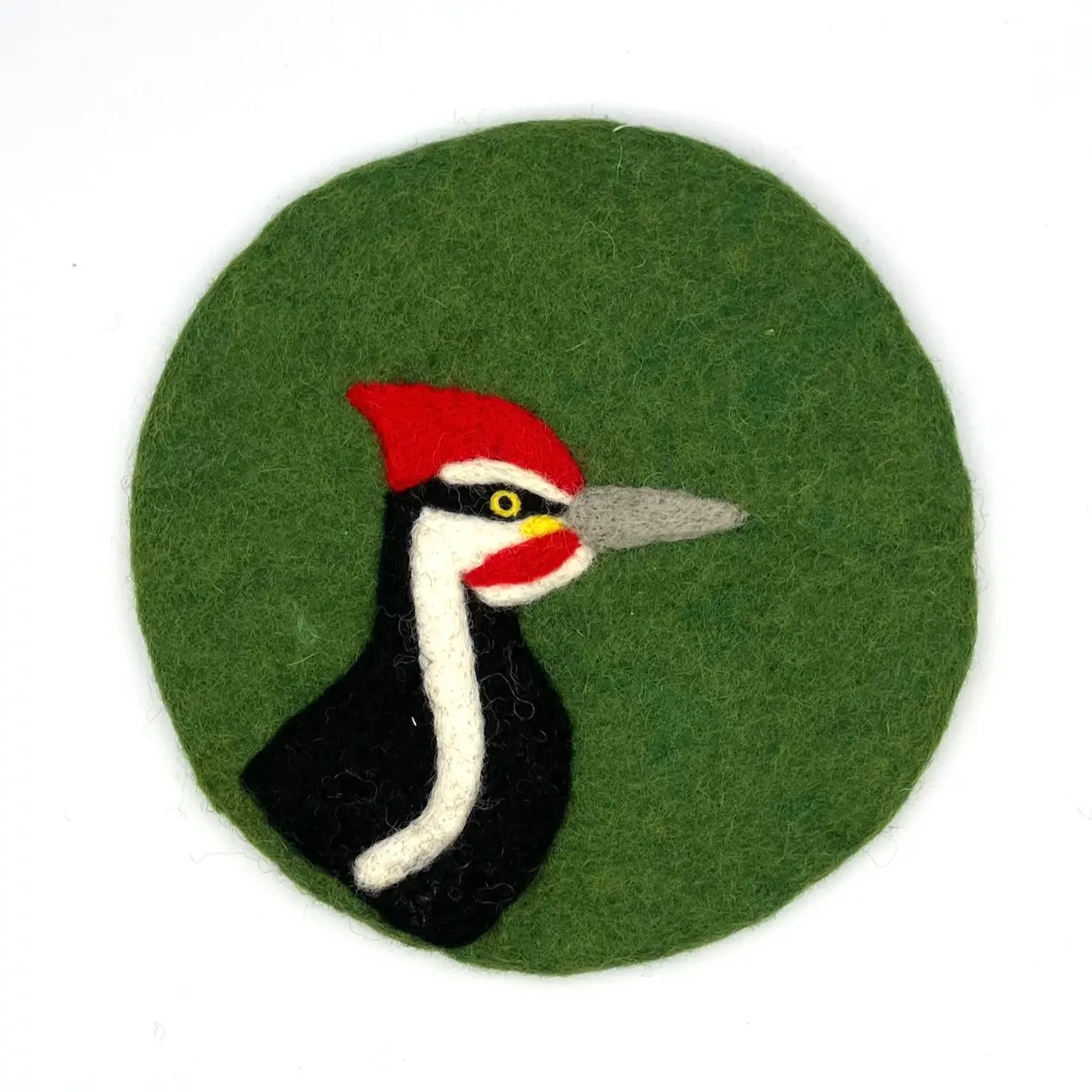 Pileated Woodpecker Round Felted Trivet
