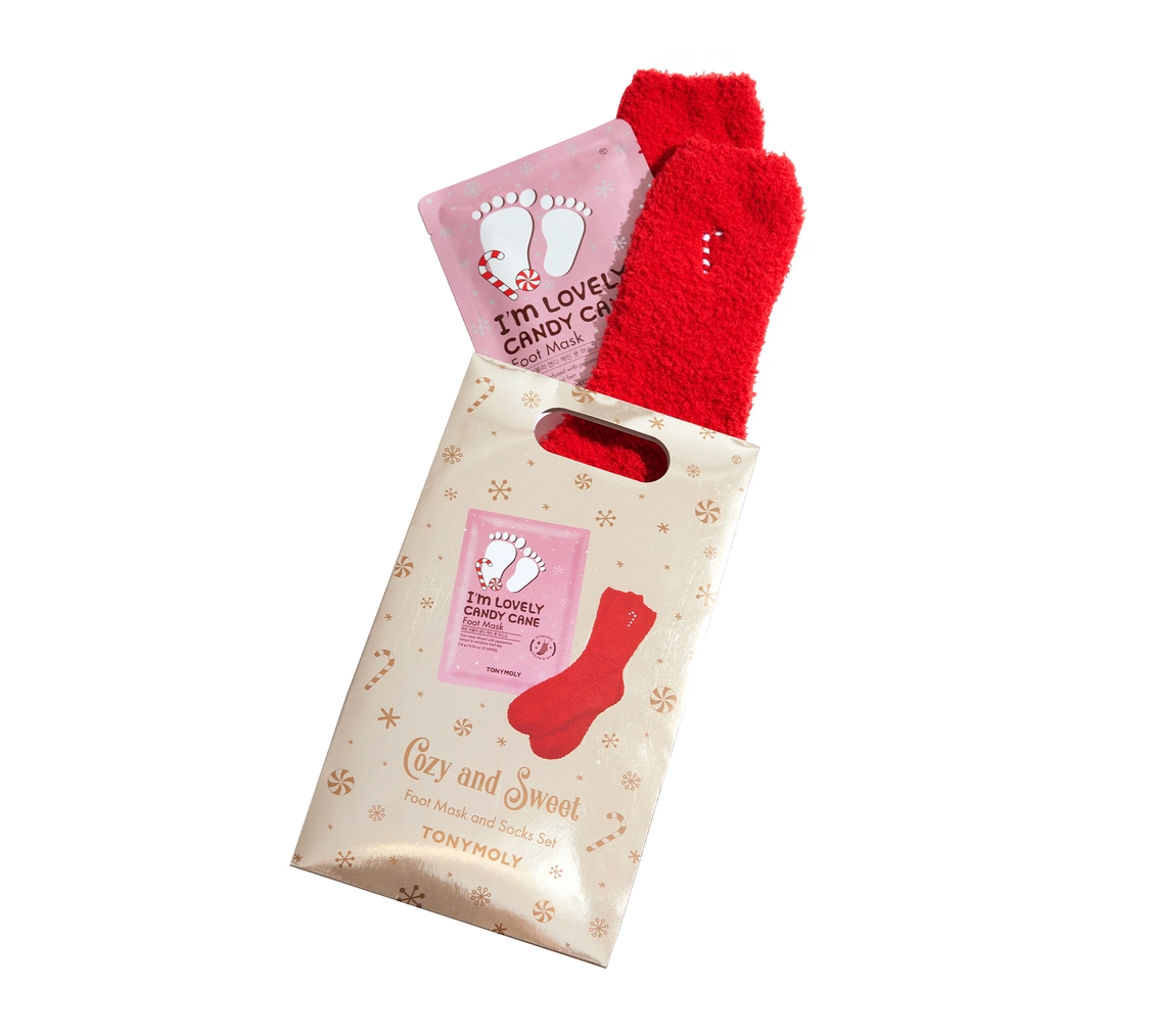Cozy Candy Cane Mask + Socks Set
