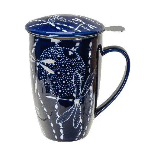 Tea Infuser Mug 15oz Dragonfly Design