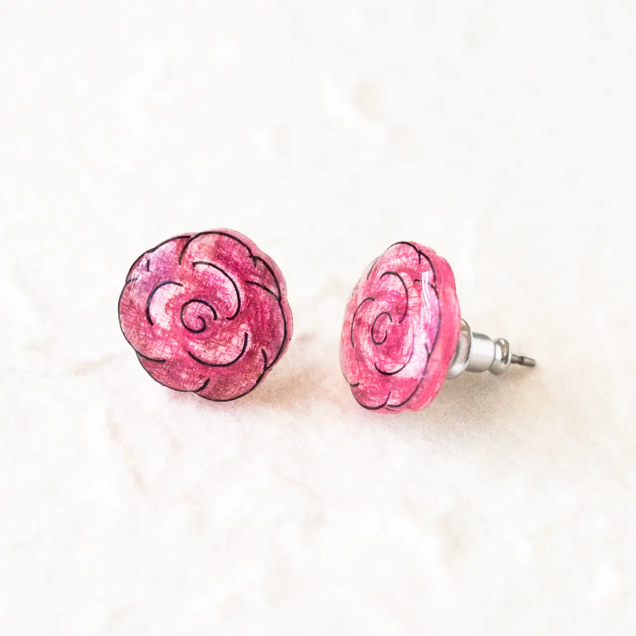 Pink Rose Stud Earrings