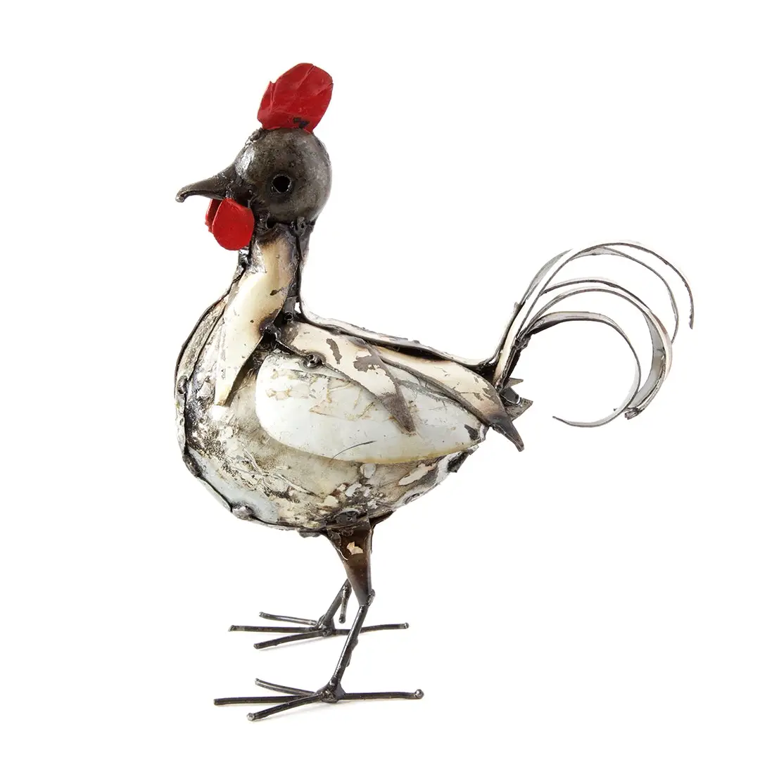 Small Recycled Metal Rooster Sculpture