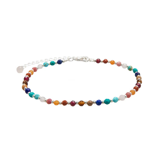 Divine Healer 2mm Beaded Anklet (Silver)