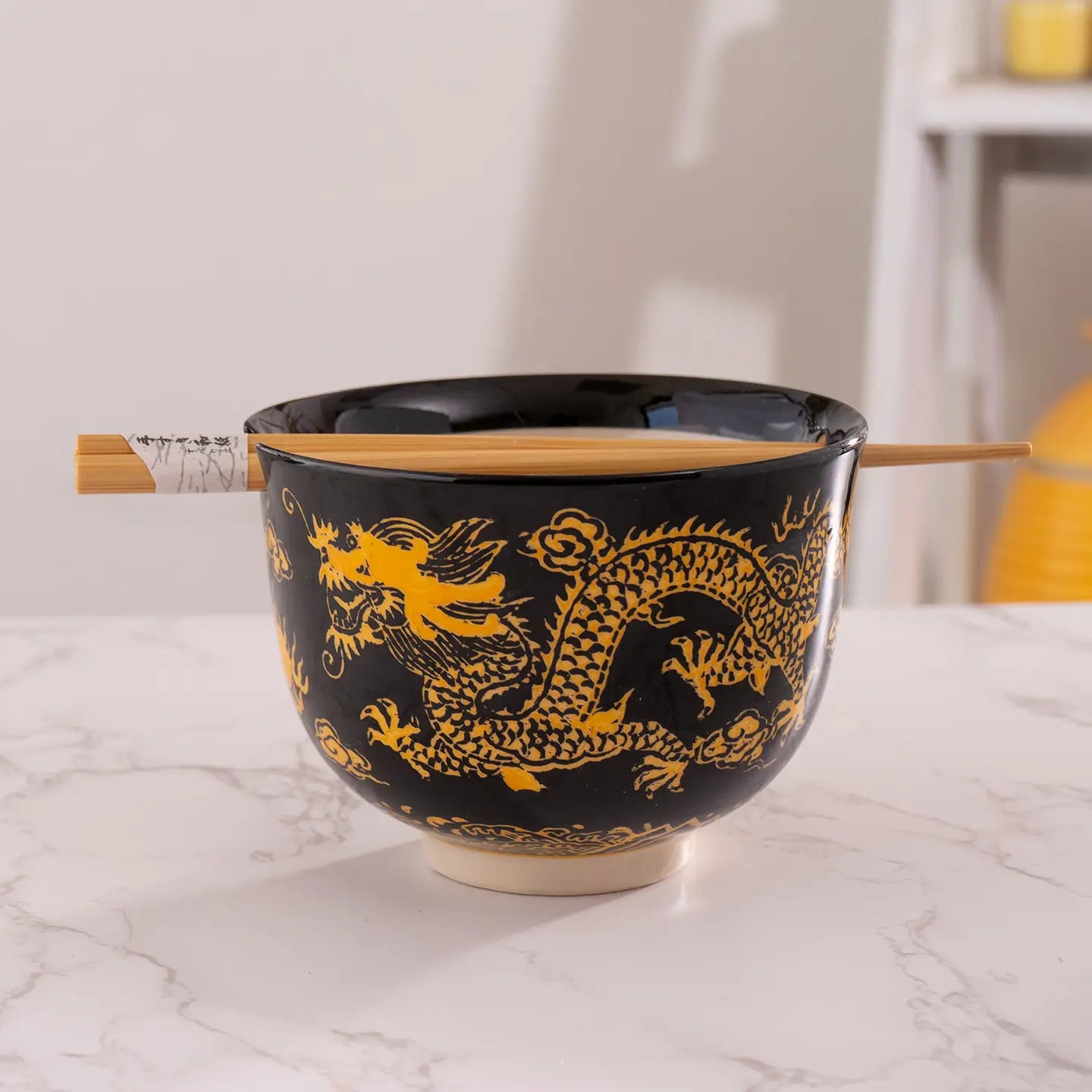 Black Dragon Design Bowl with Chopsticks set