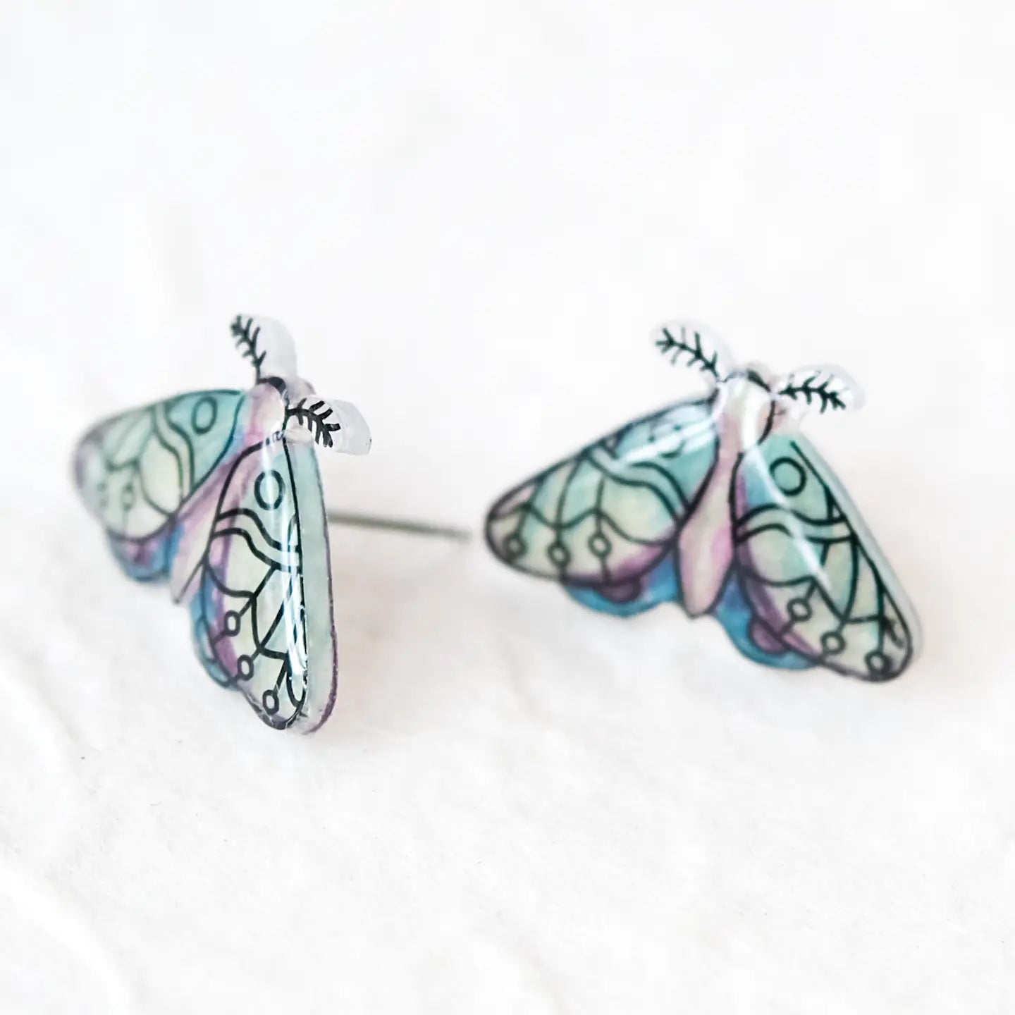 Green Forest Moth Stud Earrings