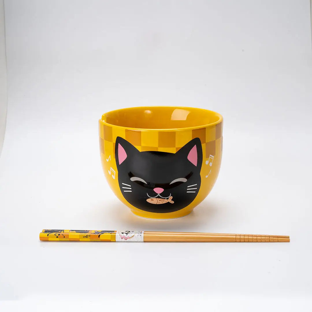 Neko Friends Cat Design Donburi Bowl with Chopsticks Set