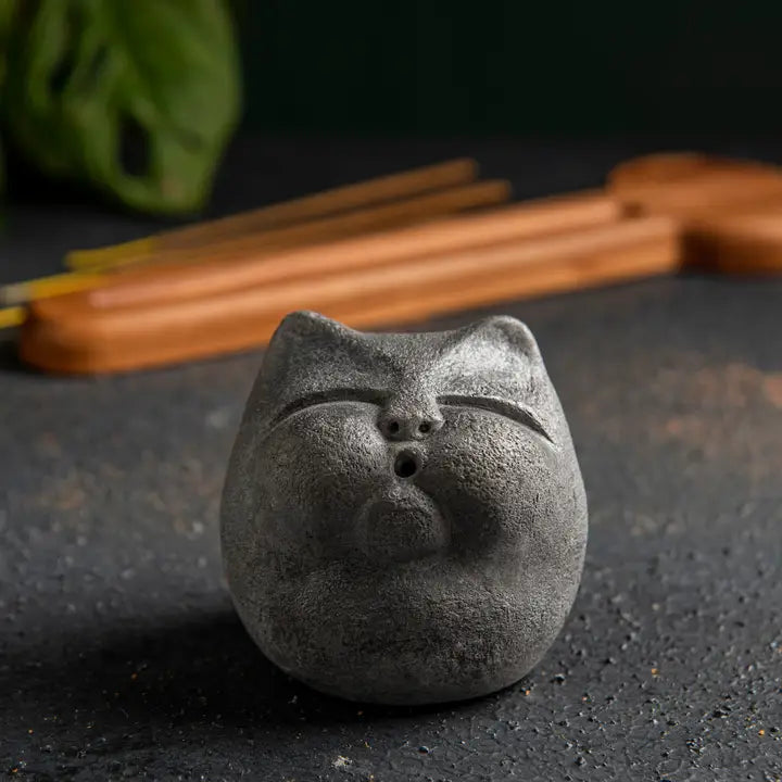 Stone Face She Cat Incense Burner