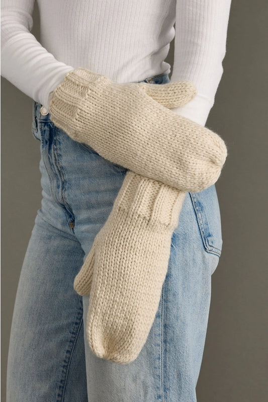 Beige Knit Mittens