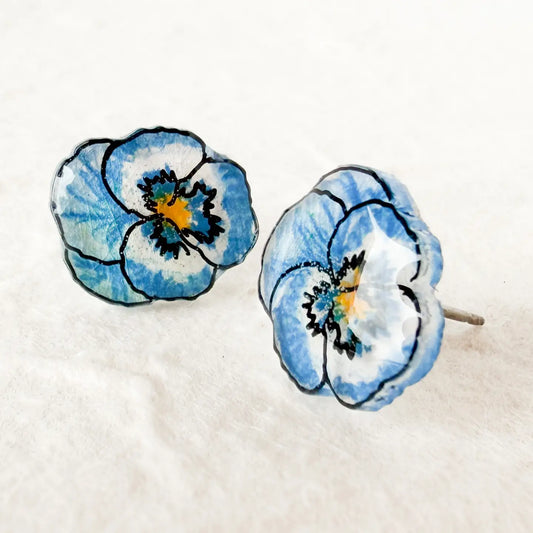 Blue Pansy Cottagecore Stud Earrings