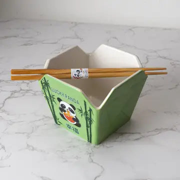 Lucky Panda Takeout Box Bowl with Chopsticks