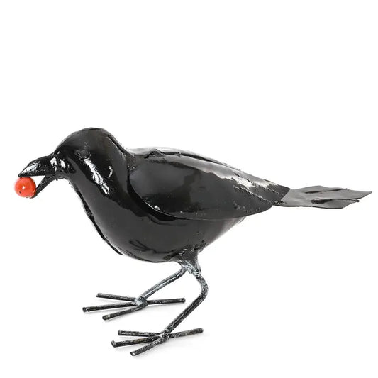 Recycled Metal Crow with Berry Sculpture