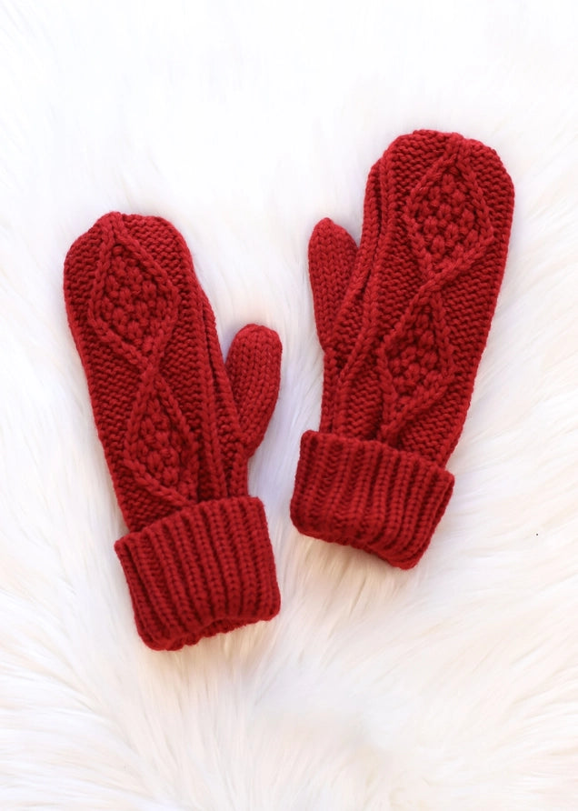 Red Cable Knit Mittens