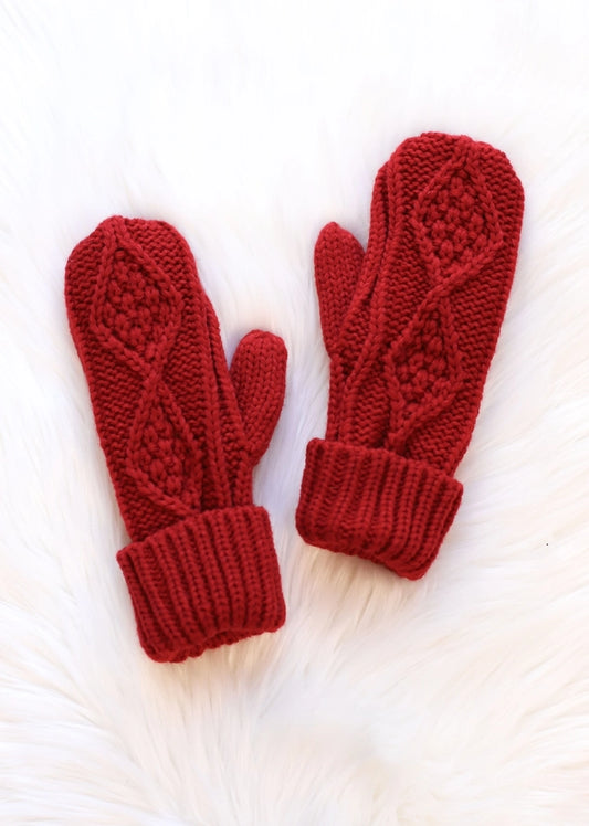 Red Cable Knit Mittens
