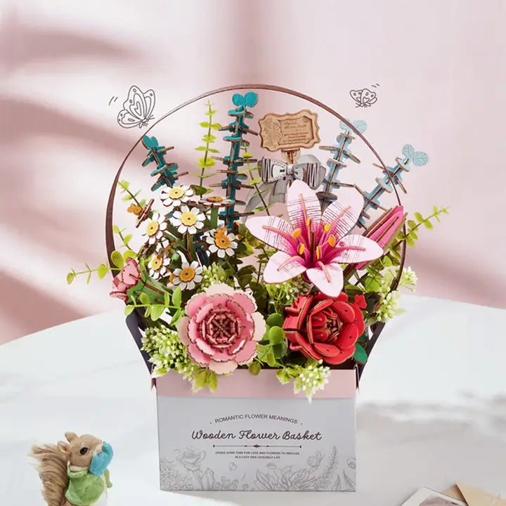 3D Flower Puzzle Wooden Basket