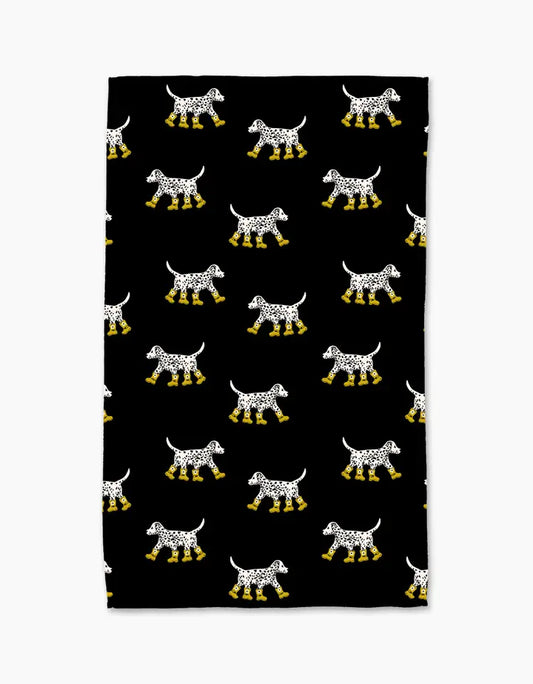 Geometry Tea Towel: Dalmatian in Boots Black