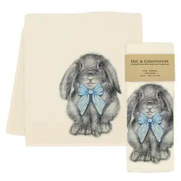 Easter Bunny with Gingham Bow Blue Tea Towel