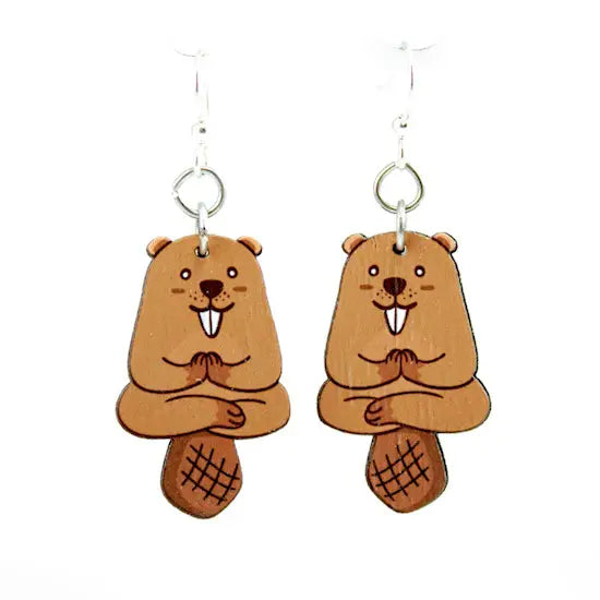 Wooden Earrings - Yoga Beaver