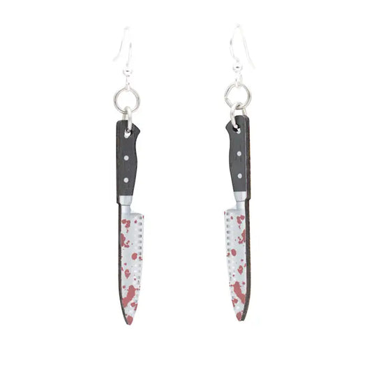 Wooden Earrings - Halloween Chef's Knife