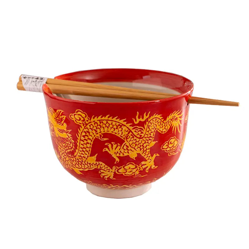 Red Dragon Design Bowl with Chopsticks set