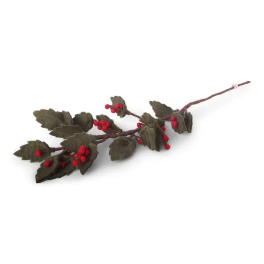 Everlasting Felted Holly Branch Large