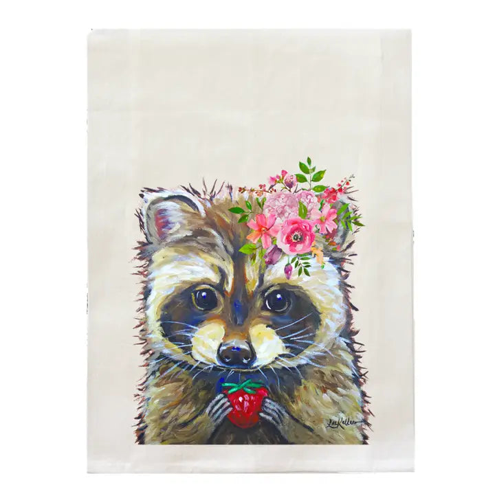 Raccoon Tea Towel Wildflowers