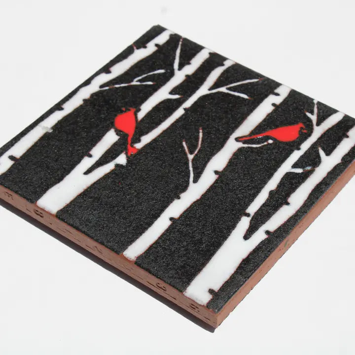 Tile - Birch Tree with Cardinals