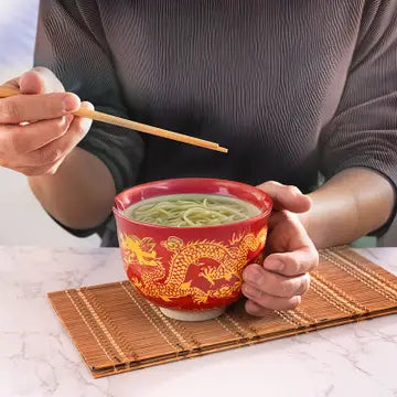 Red Dragon Design Bowl with Chopsticks set