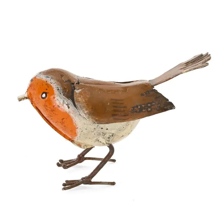 Recycled Metal Robin Orange Sculpture