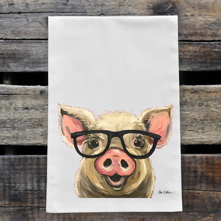 Pig w/ Glasses Kitchen Towel