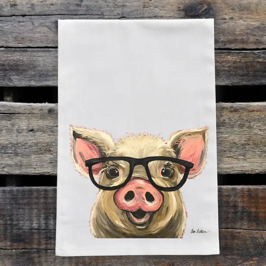 Pig w/ Glasses Kitchen Towel