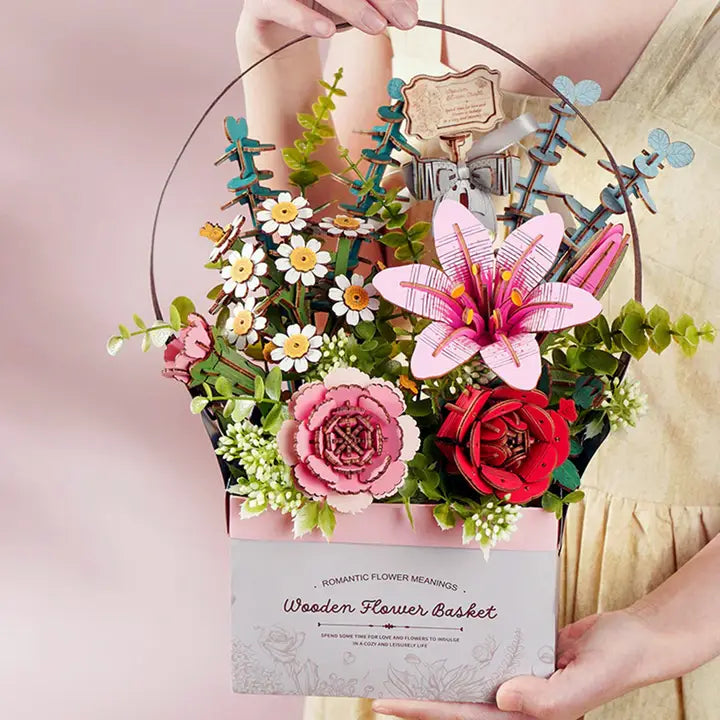 3D Flower Puzzle Wooden Basket