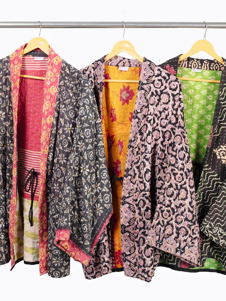Reversible Black Kantha Kimono Jacket