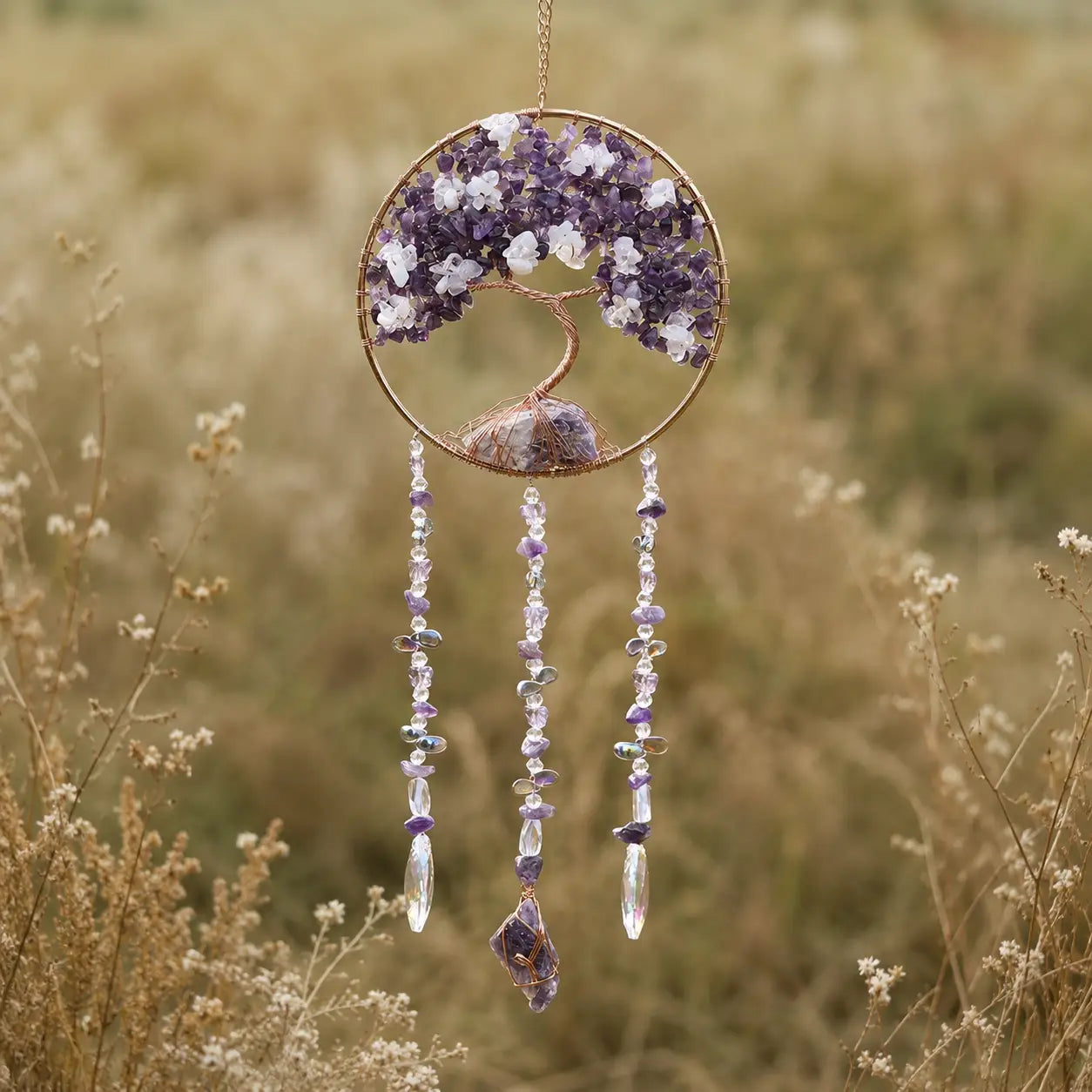 Blooming Tree of Life Amethyst Crystal Suncatcher