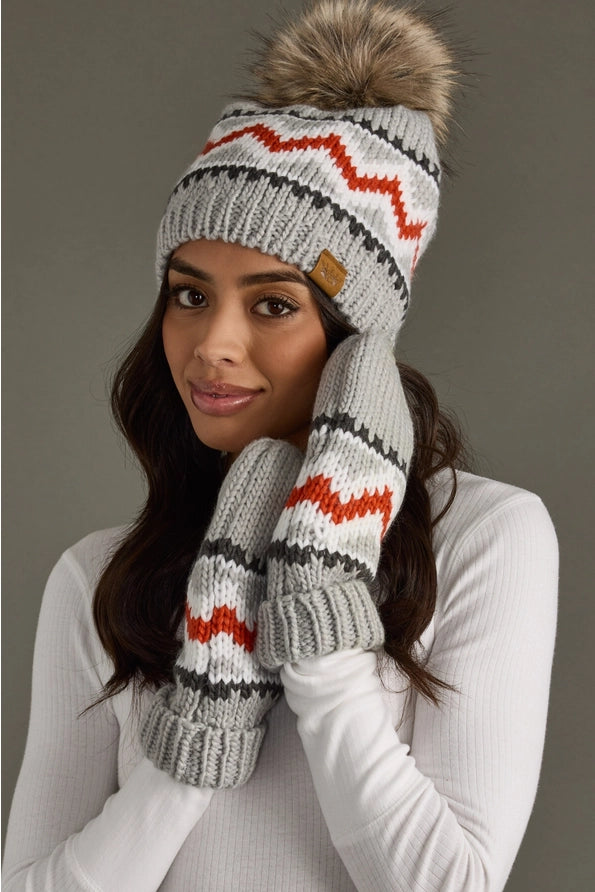 Grey, Red & White Patterned Mittens