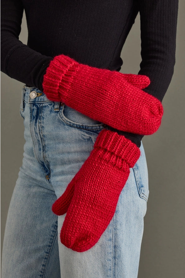 Red Cuffed Knit Mittens