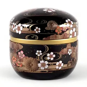 Tea Leaves Container 3.5oz Floral Black