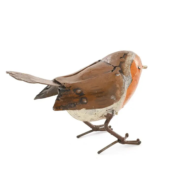 Recycled Metal Robin Orange Sculpture