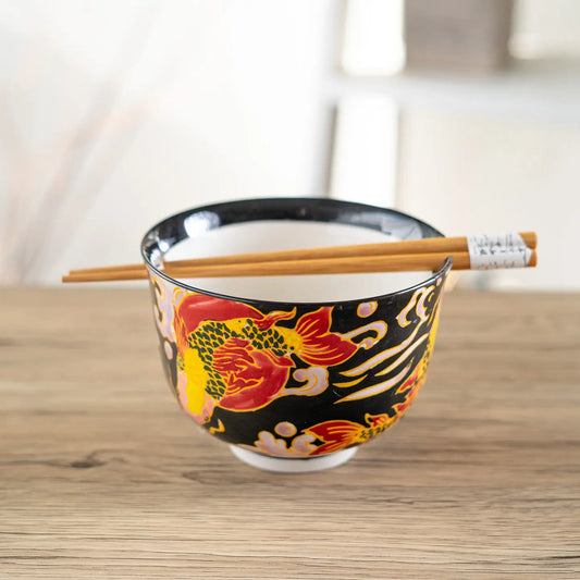 Koi Fish Donburi Bowl with Chopsticks Set
