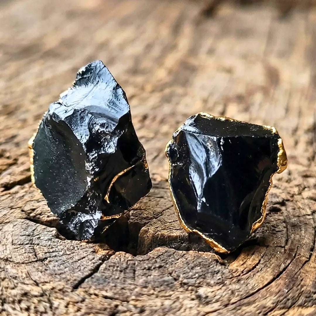 Raw Obsidian & 18k Gold Studs