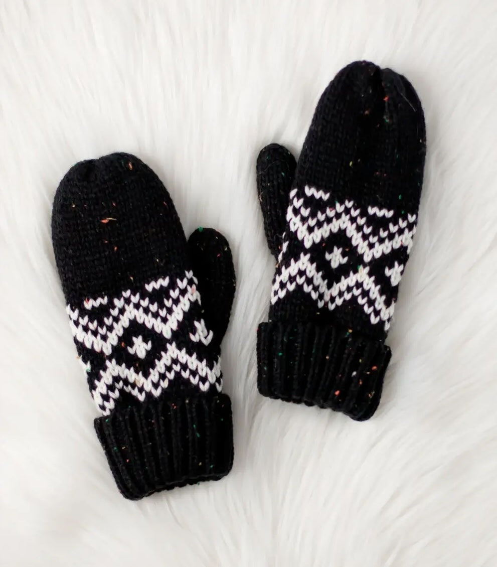 Black & Speckled Patterned Mittens