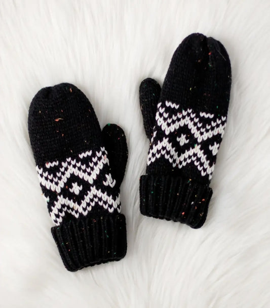 Black & Speckled Patterned Mittens