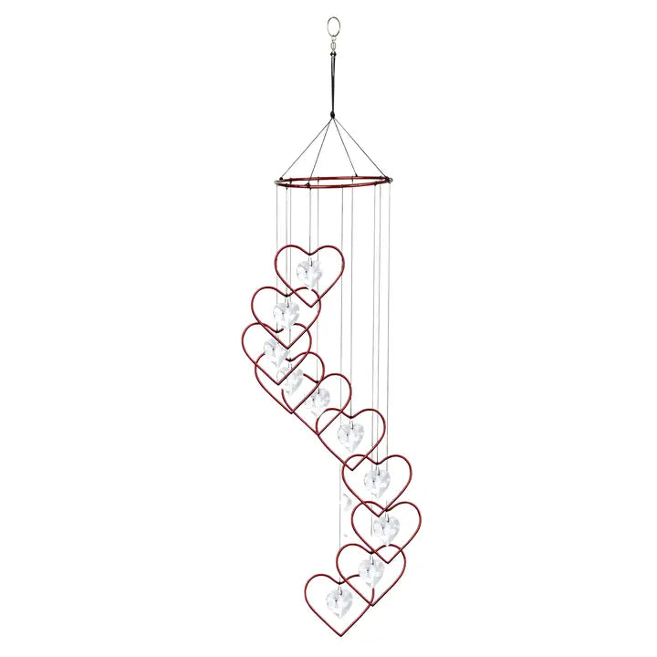Red Crystal Heart Spiral Suncatcher Wind Chime 36"