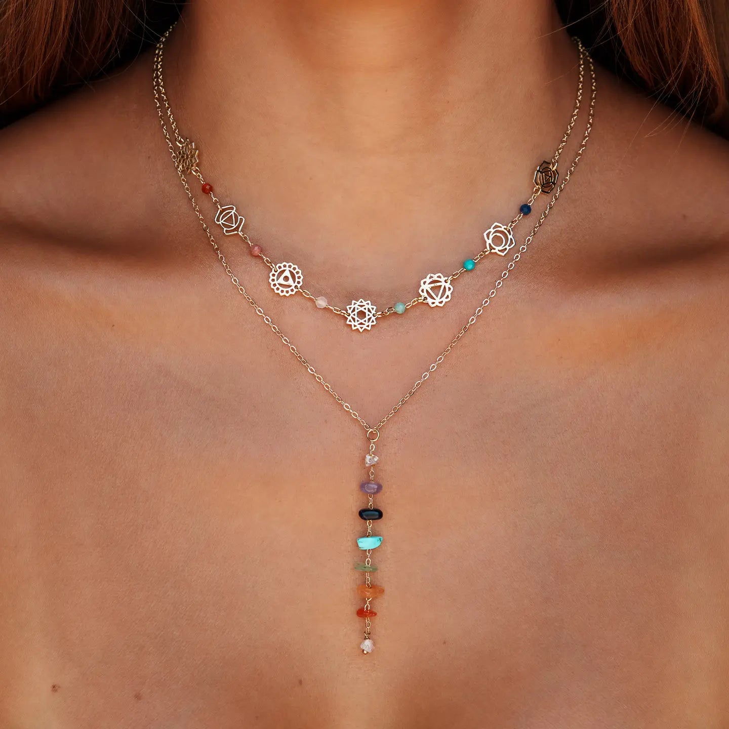 7 Chakras Healing Necklace - Gold