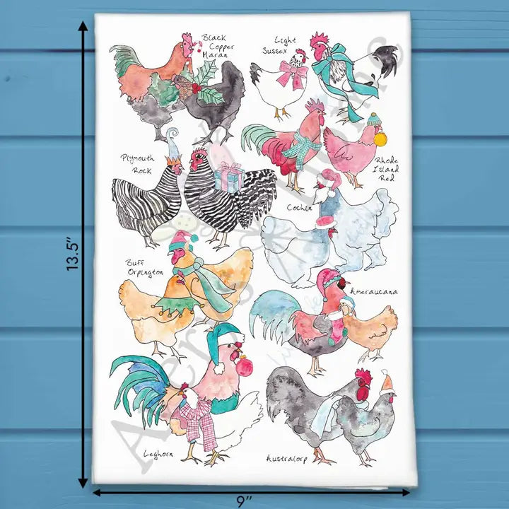 Homestead Christmas Chicken Breeds Dish Towel