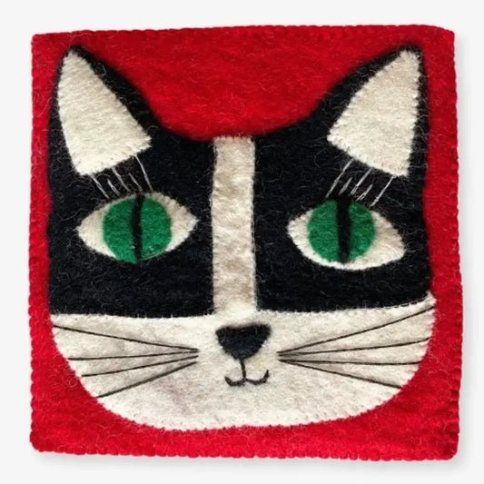Cat with Eyelashes Felted Trivet