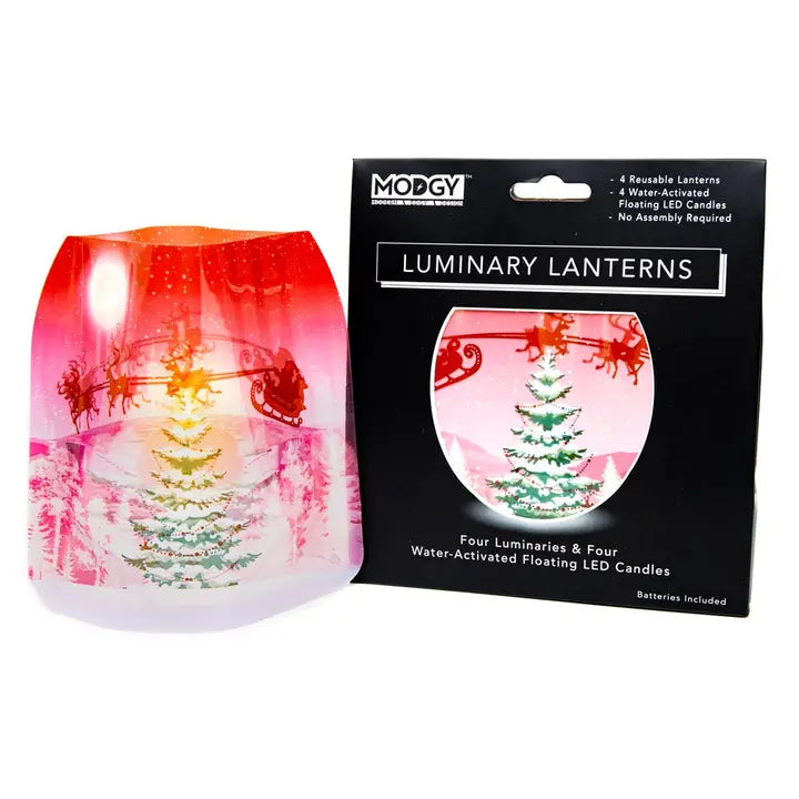 Sleighingit Christmas Santa & Reindeer Expandable Luminaries 4pk