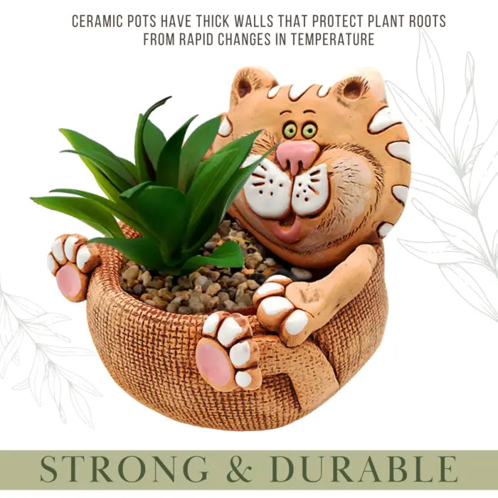 Cat on Back Ceramic Planter Flower Pot