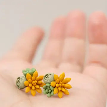 Handmade Succulent and Floral Bouquet Earrings - Orange Green