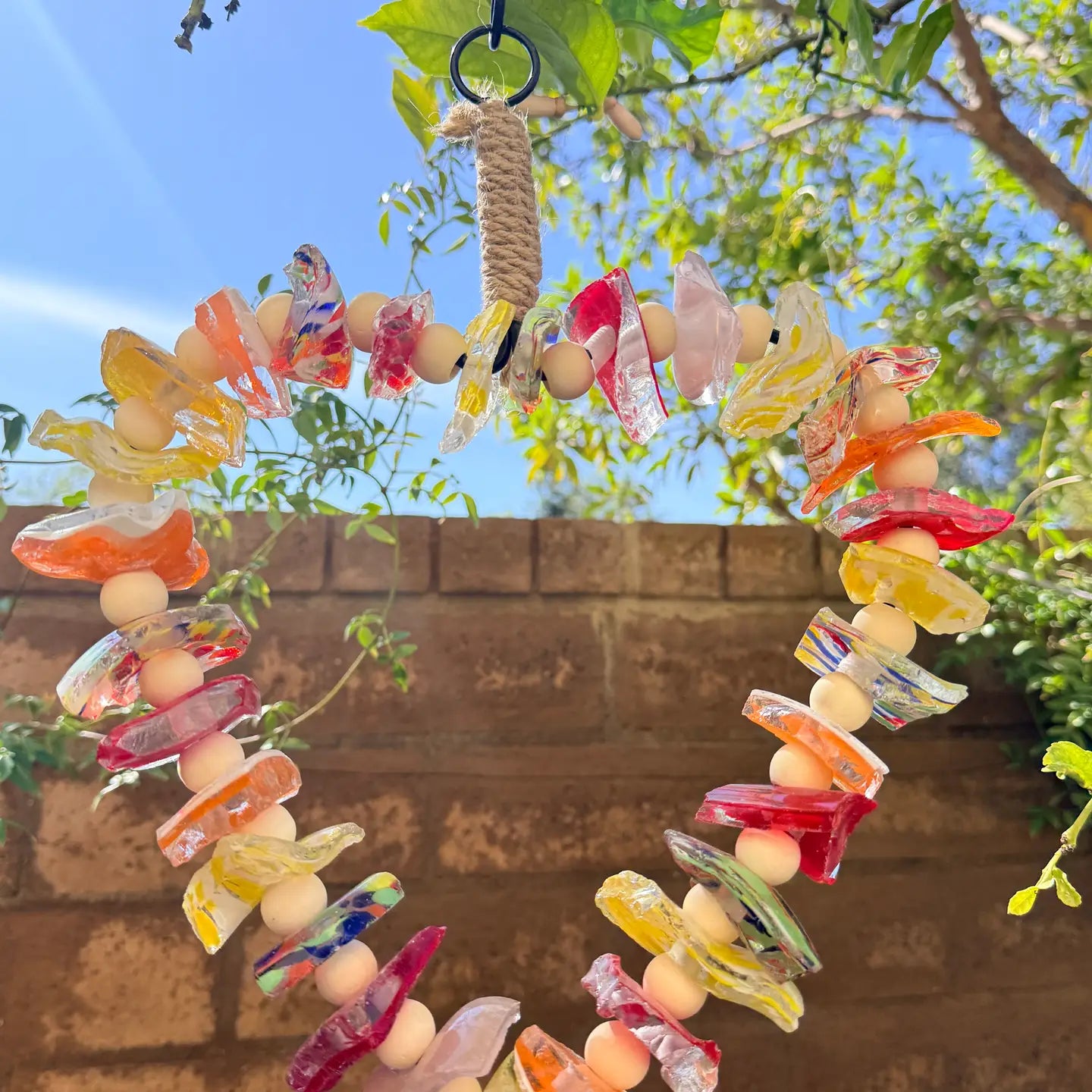 Hanging Heart Recycled Art Glass Suncatcher 12"
